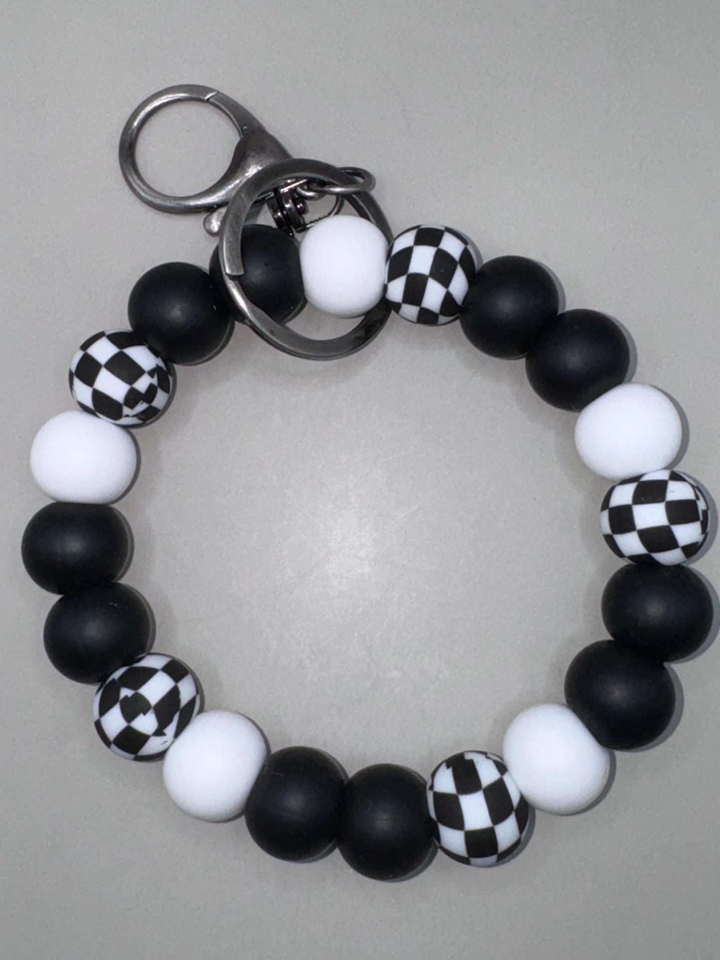 Black Checkered Silicone Wristlet Keychain - 15mm