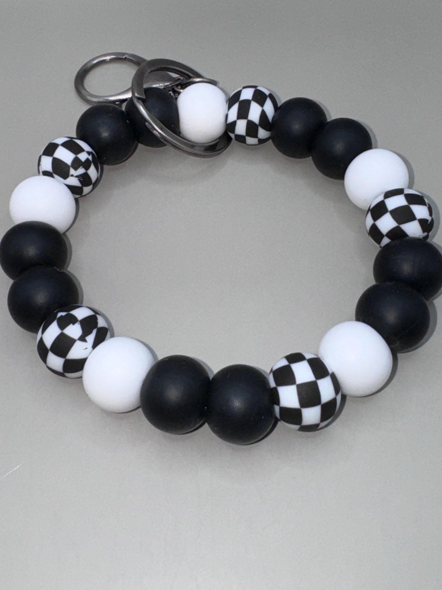 Black Checkered Silicone Wristlet Keychain - 15mm