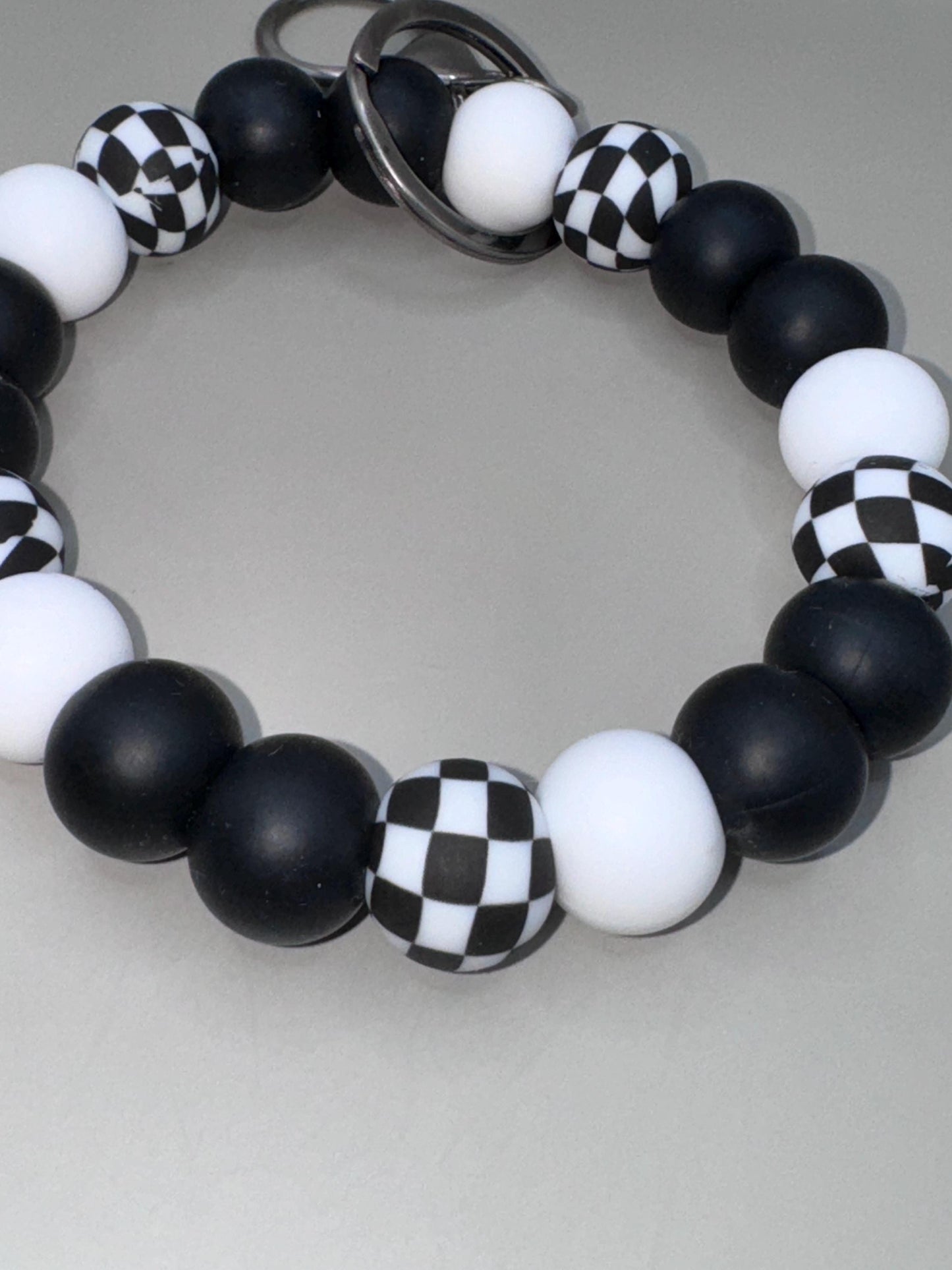Black Checkered Silicone Wristlet Keychain - 15mm