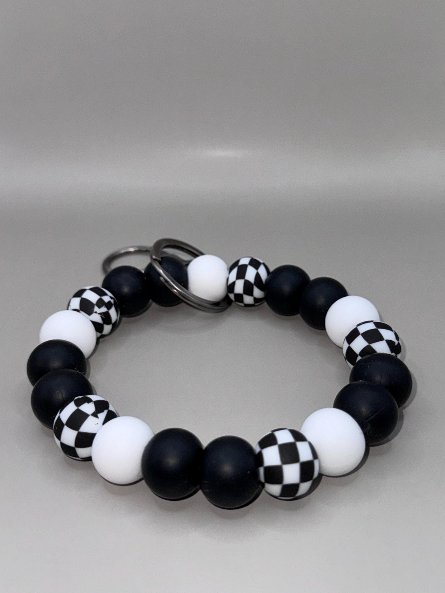 Black Checkered Silicone Wristlet Keychain - 15mm