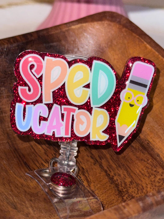 Speducator Badge Reel with Cruella Glitter