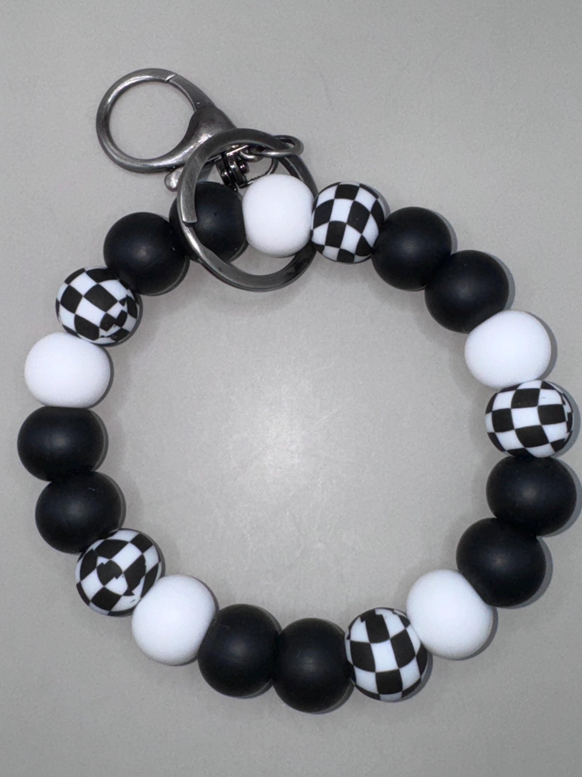 Black Checkered Silicone Wristlet Keychain - 15mm