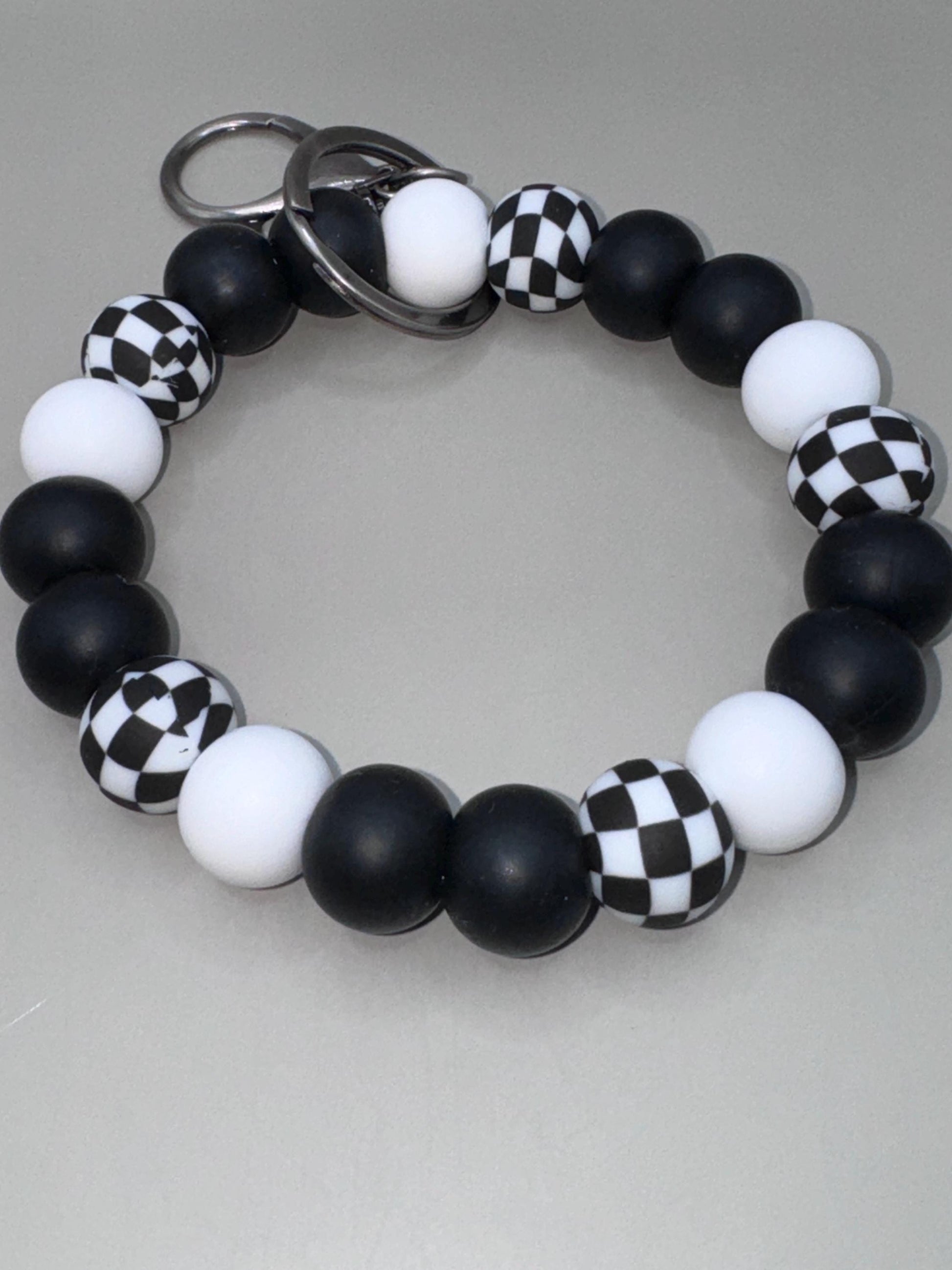 Black Checkered Silicone Wristlet Keychain - 15mm