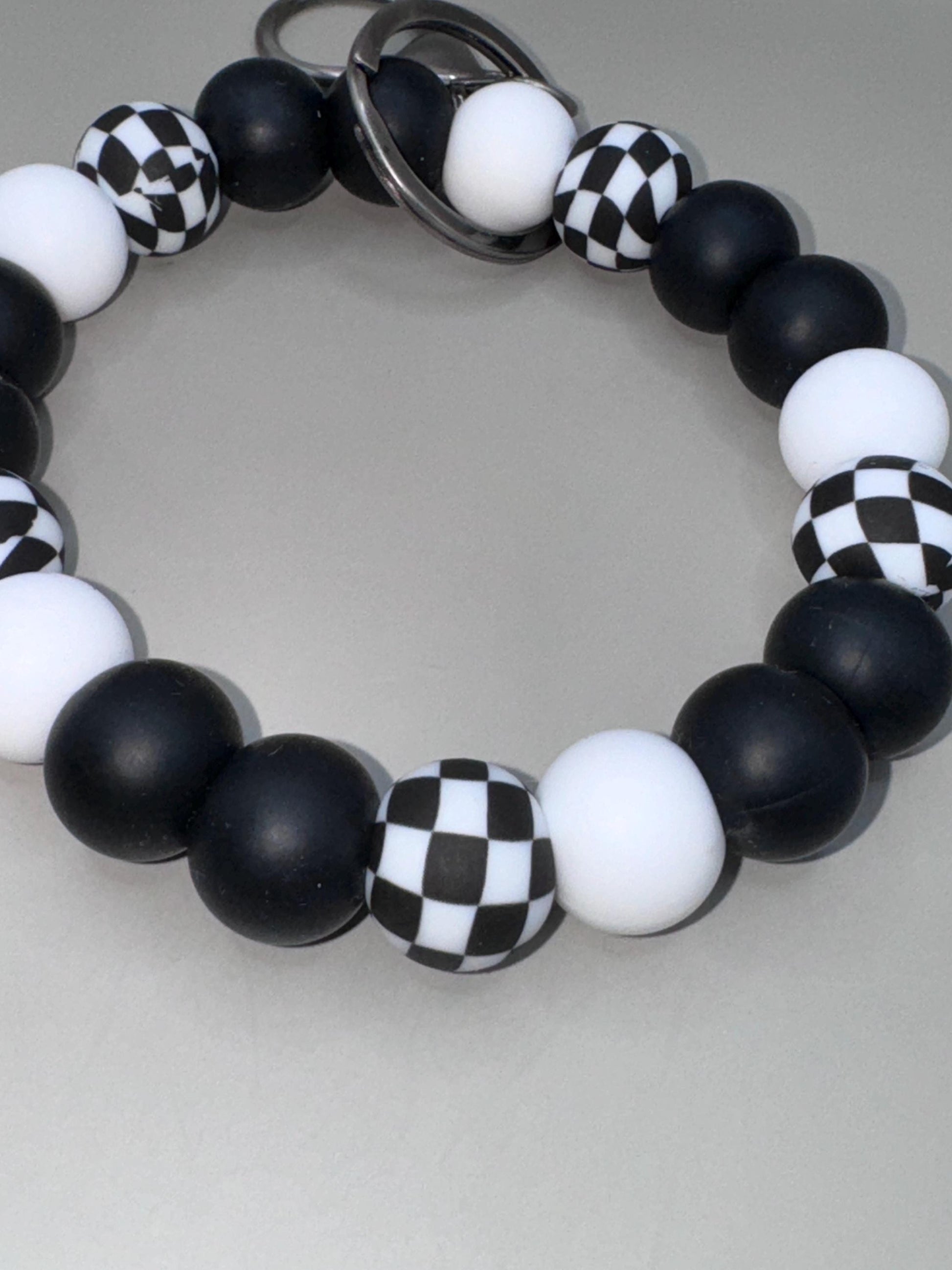 Black Checkered Silicone Wristlet Keychain - 15mm