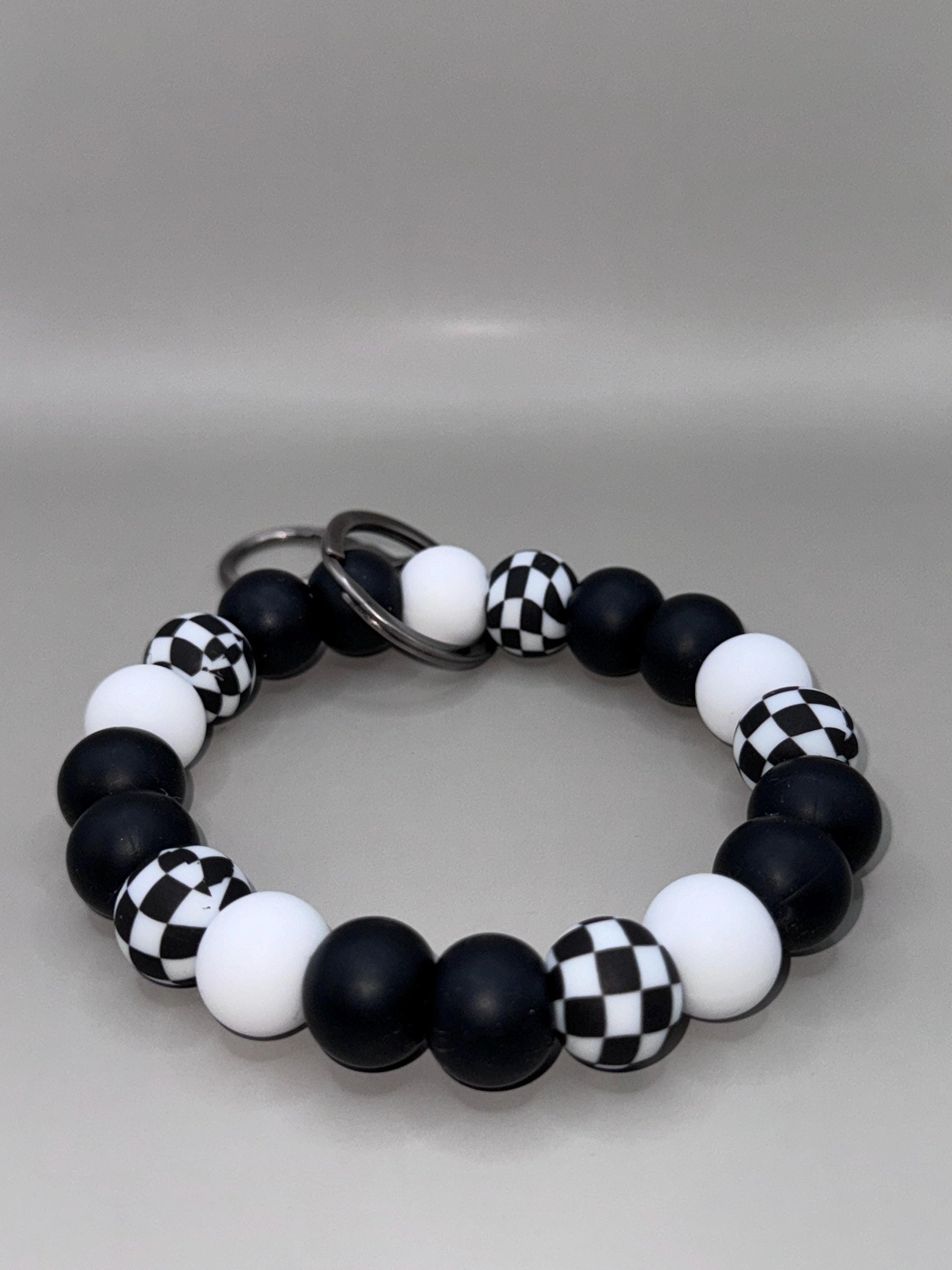 Black Checkered Silicone Wristlet Keychain - 15mm