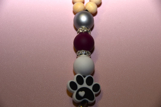 Teacher Lanyard Pawprint - Maroon, White & Silver with GO CATS