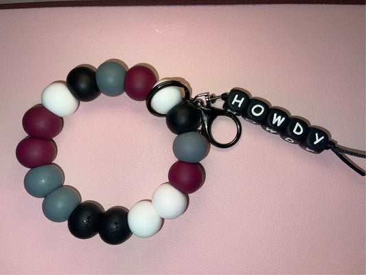 Howdy Silicone Wristlet- Maroon, White, Dark Gray and Black with Name, Initials or Saying