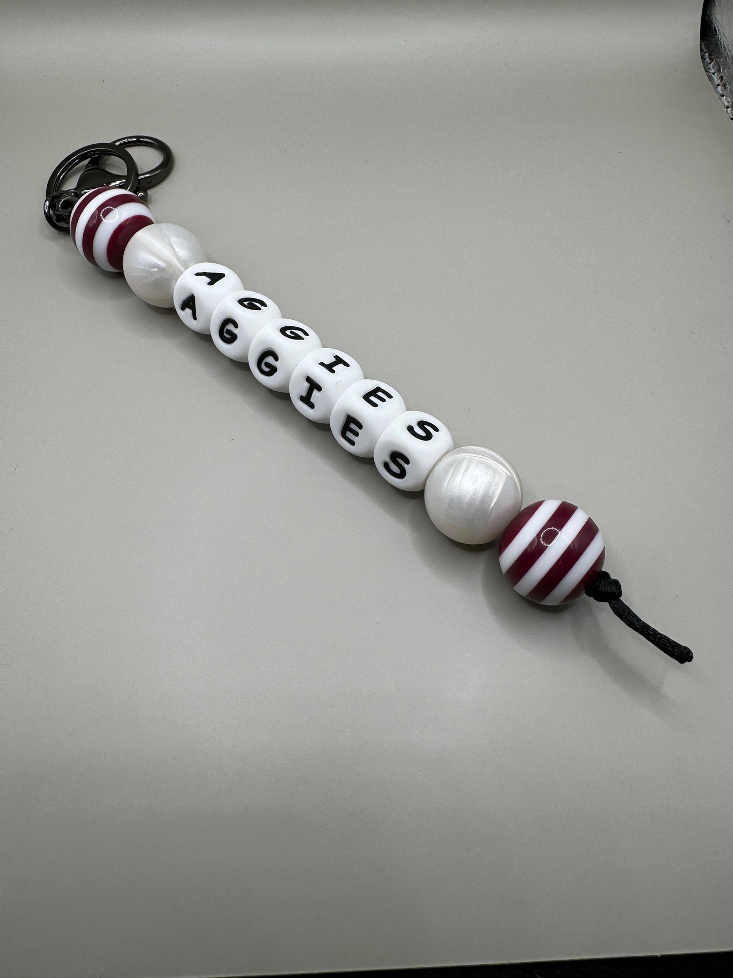 Aggies Maroon & White Striped Straight Keychain/Zipper pull for backpacks