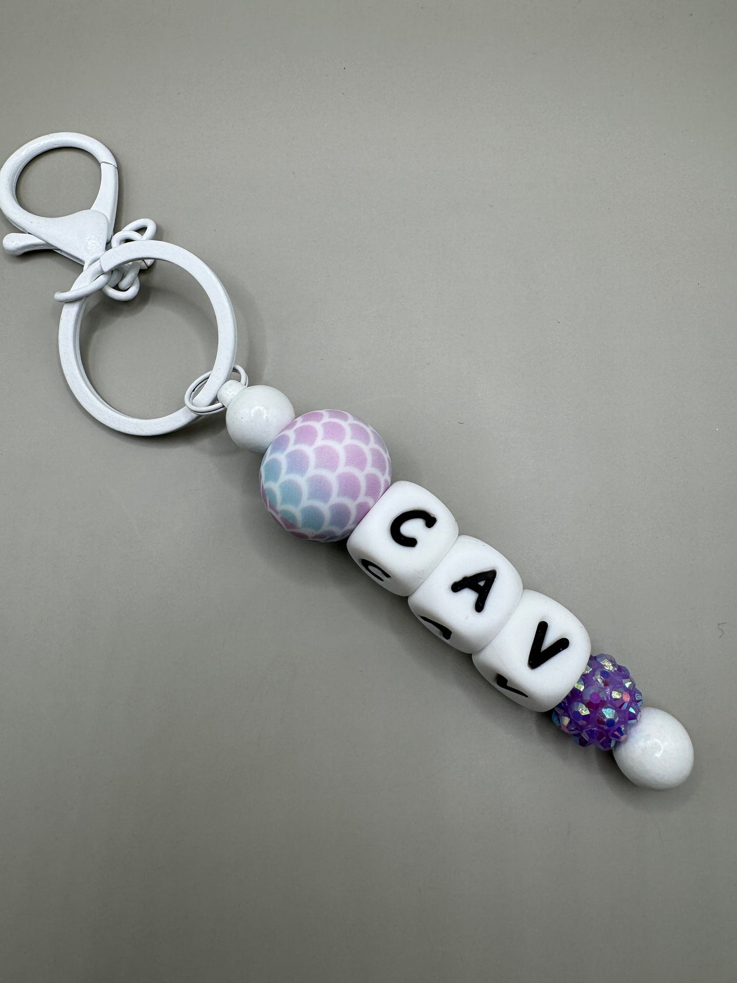 Mermaid and Initials Straight Keychain/Zipper pull for backpacks