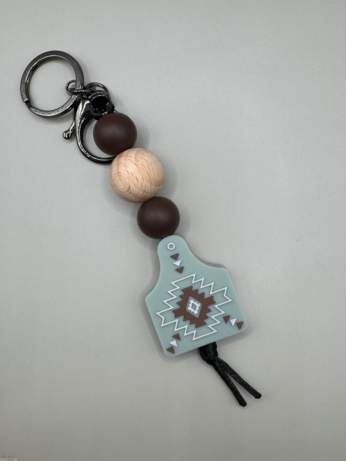 Aztec Blue Straight Keychain with Wooden Bead!!!  Simply Country!