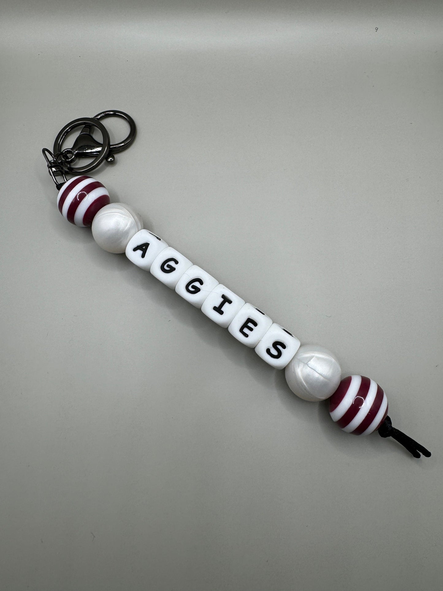 Aggies Maroon & White Striped Straight Keychain/Zipper pull for backpacks