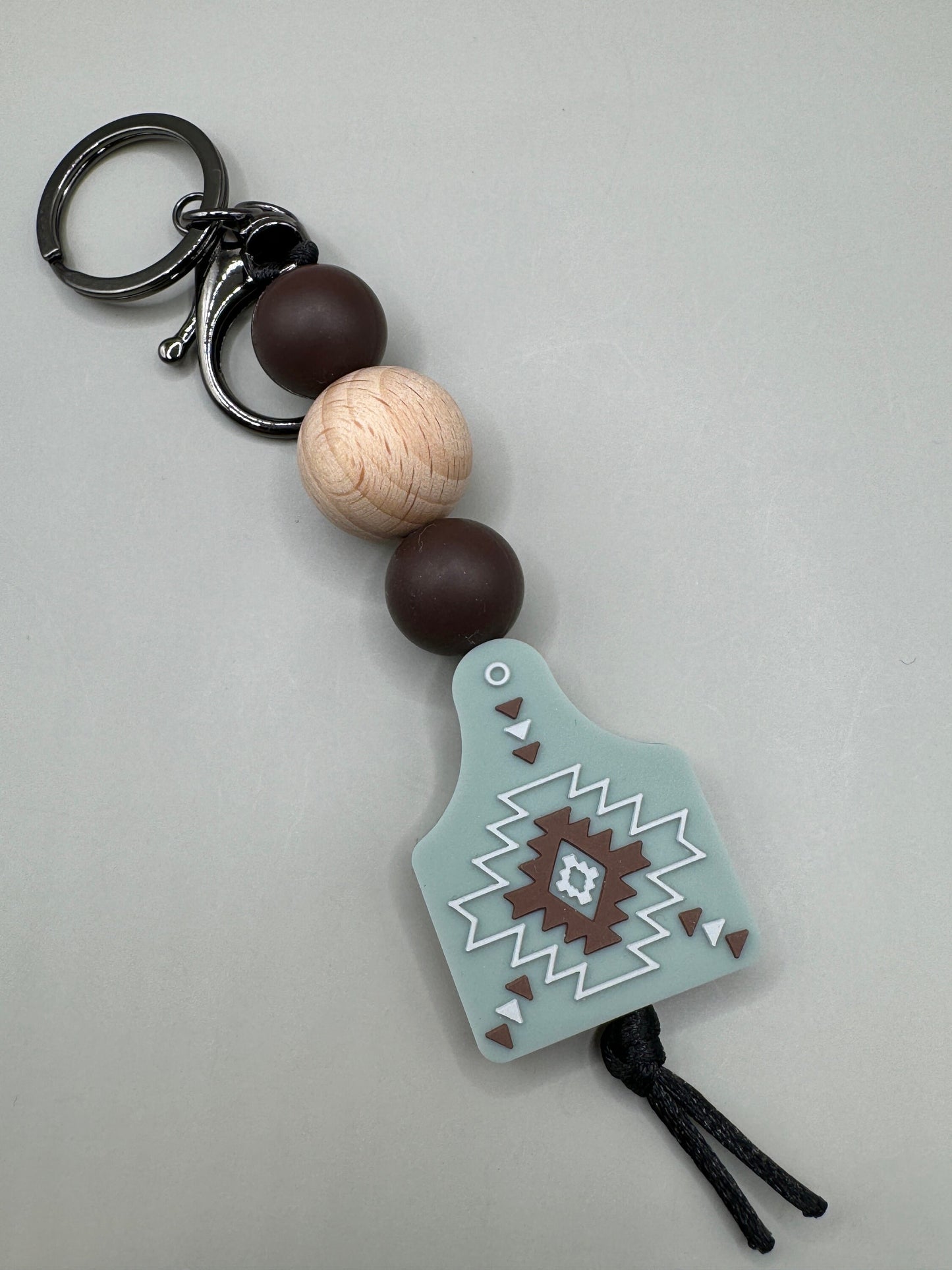 Aztec Blue Straight Keychain with Wooden Bead!!!  Simply Country!