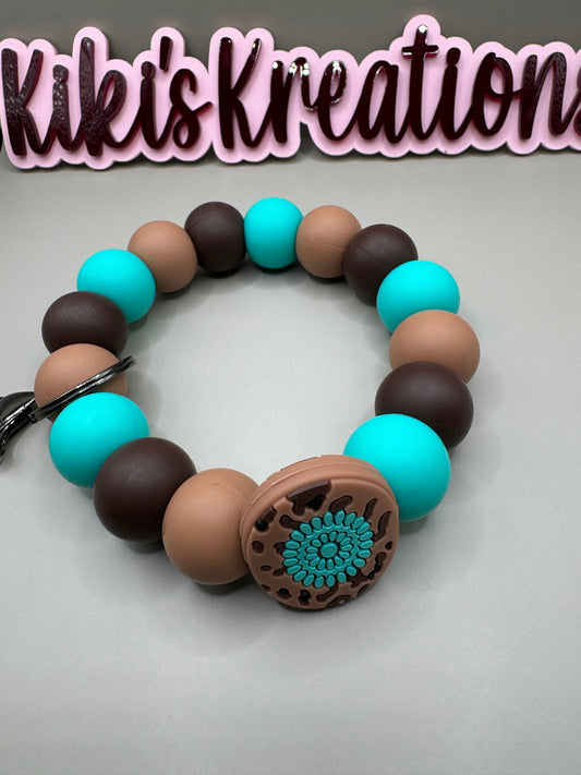 Aztec Bead with Turquoise Silicone Wristlet - 19mm