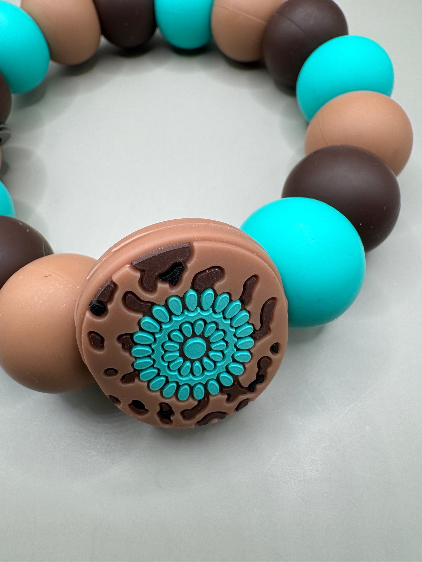 Aztec Bead with Turquoise Silicone Wristlet - 19mm