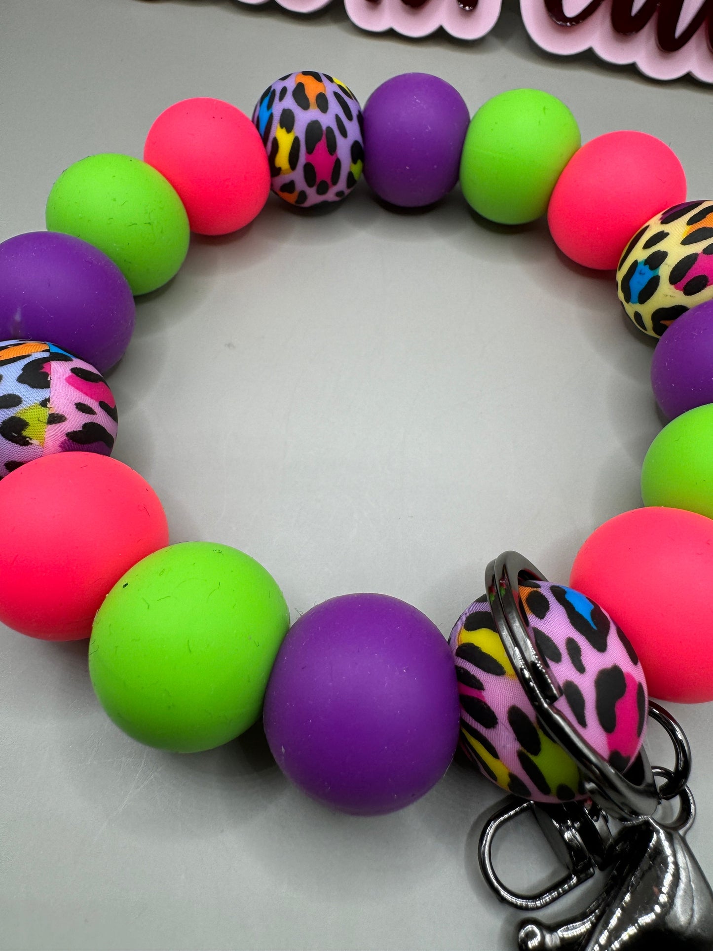 Neon Leopard Print Silicone Wristlet - 19mm