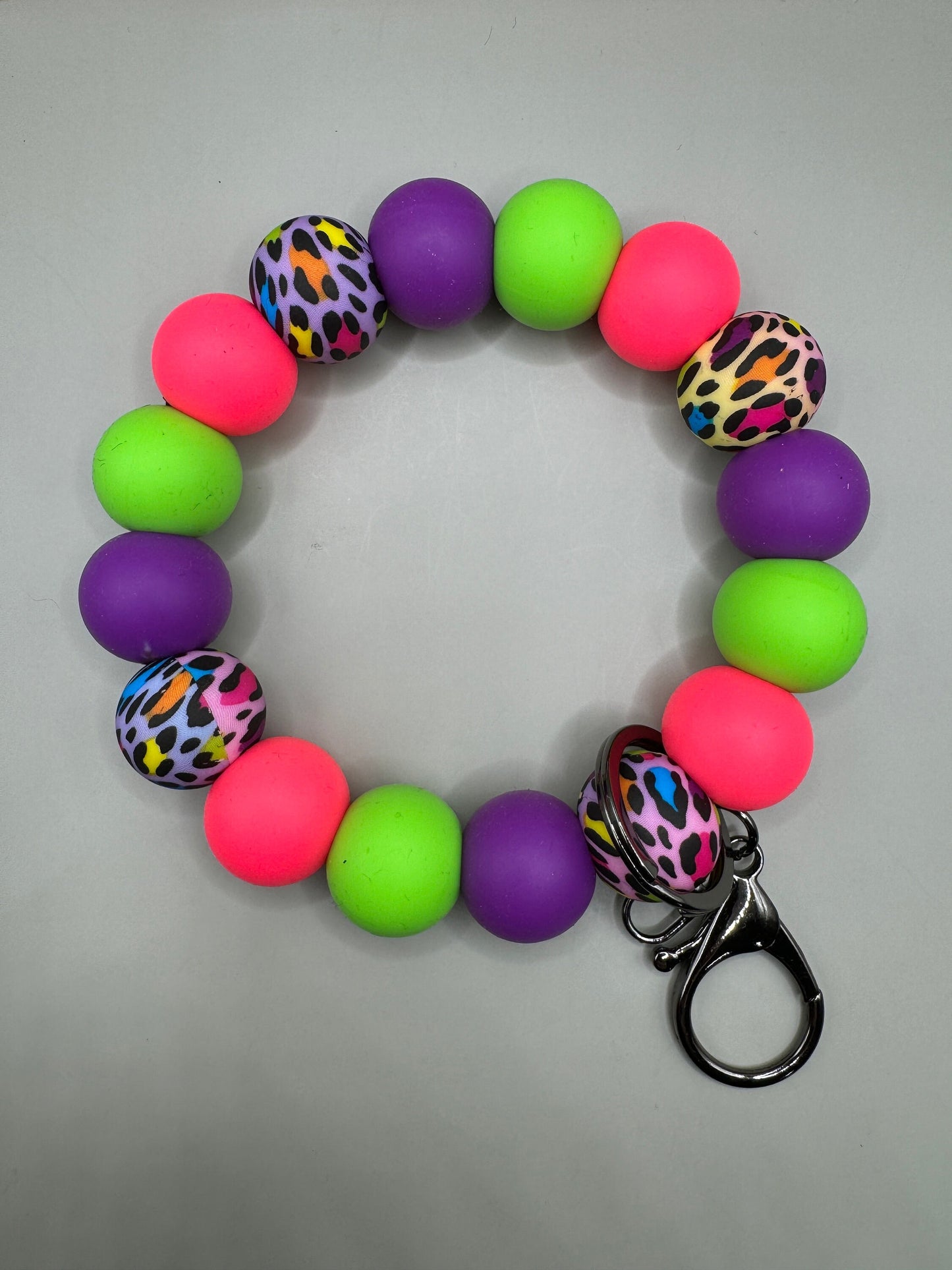 Neon Leopard Print Silicone Wristlet - 19mm