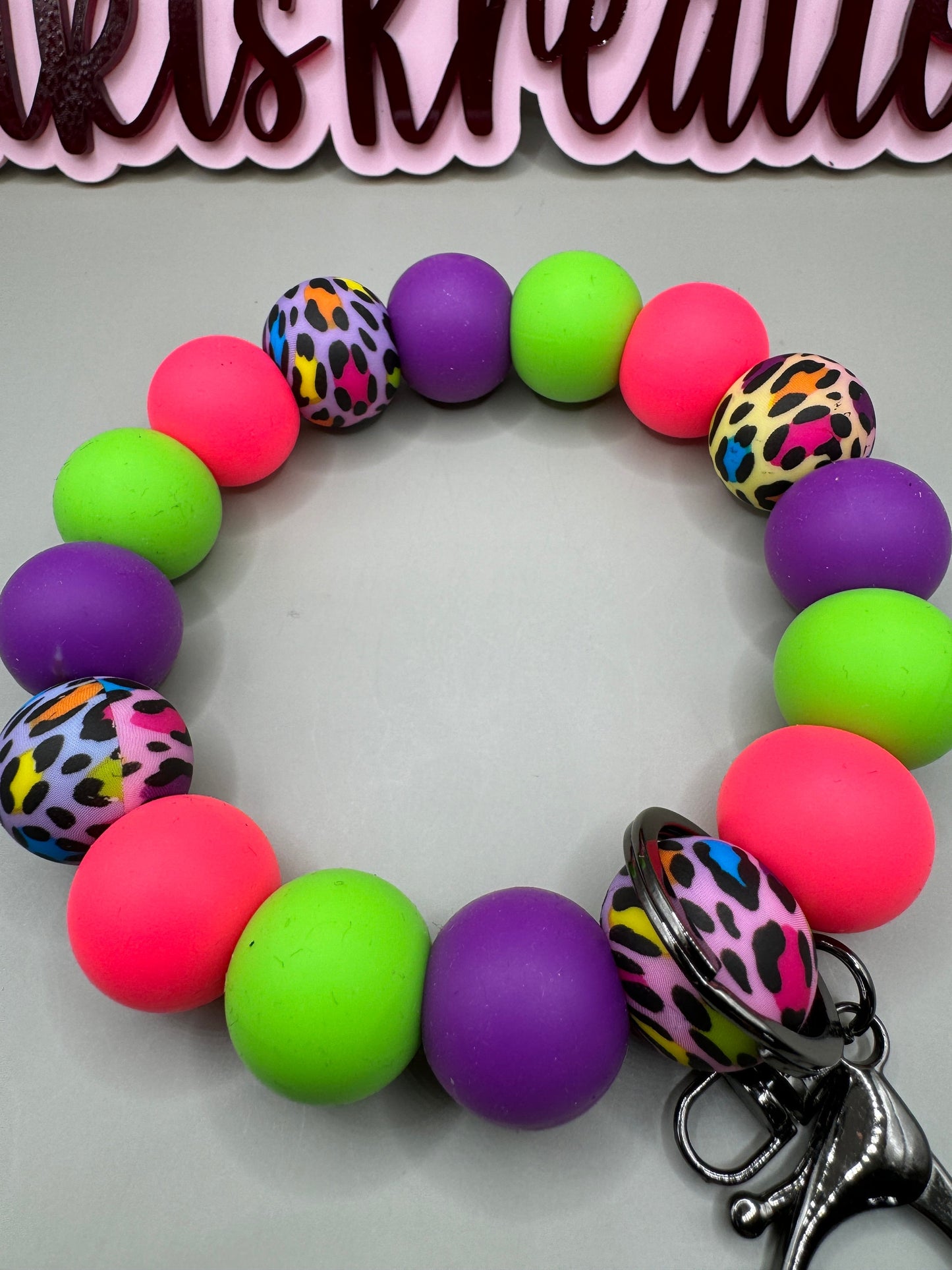 Neon Leopard Print Silicone Wristlet - 19mm