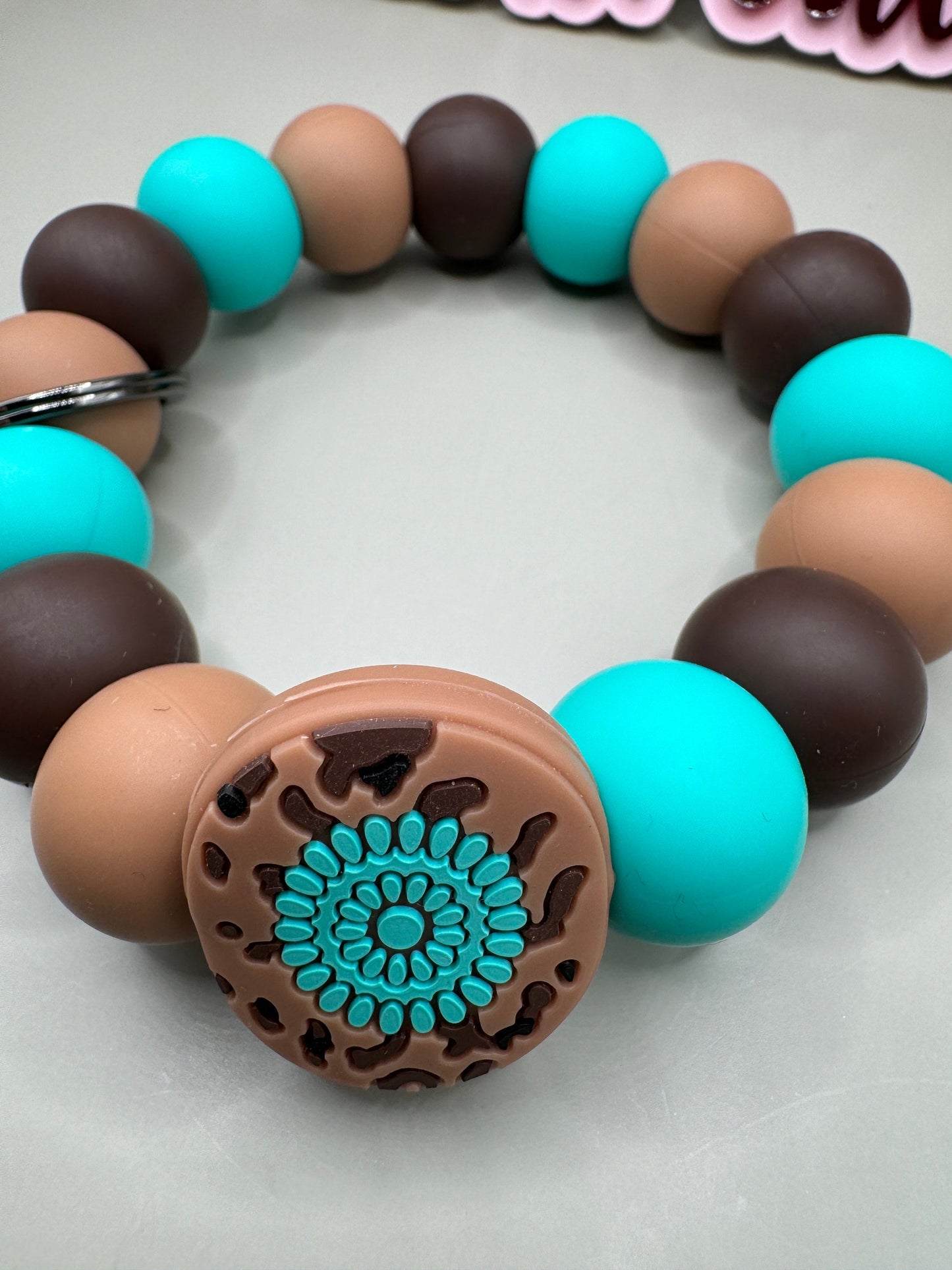 Aztec Bead with Turquoise Silicone Wristlet - 19mm