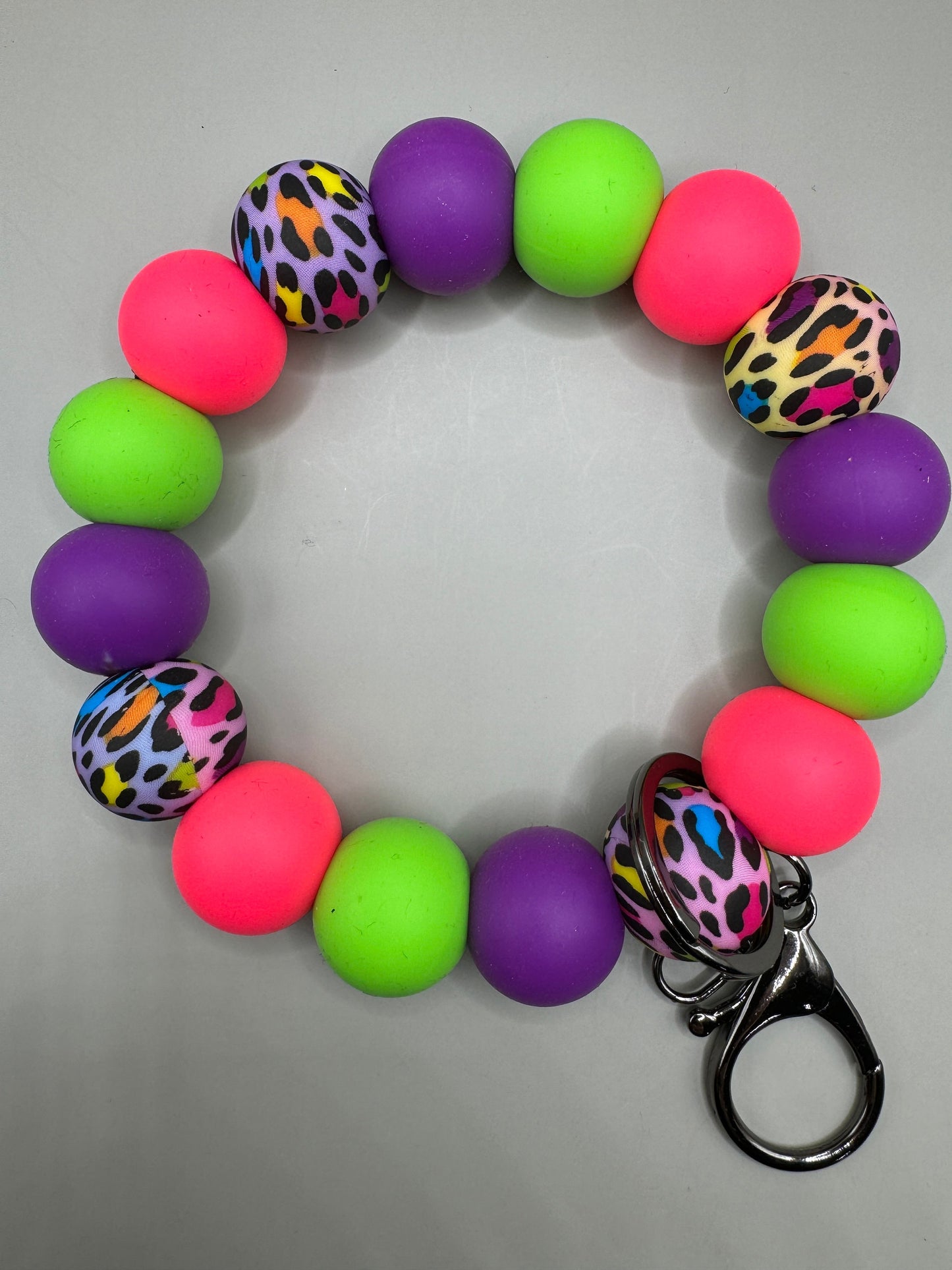 Neon Leopard Print Silicone Wristlet - 19mm